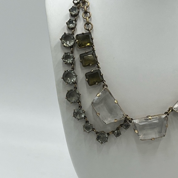 J. Crew Vintage Chunky Asymmetric Clear Gray Glass Rhinestone Drape Necklace - Picture 2 of 16